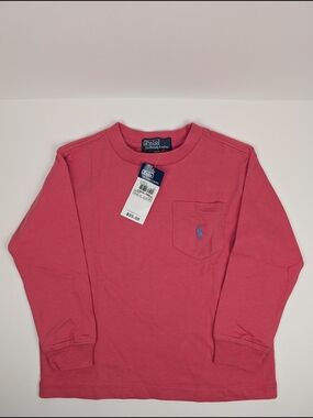 NWT Polo by Ralph Lauren Boys Long-Sleeve Pocket Tee - Salmon 3/3T